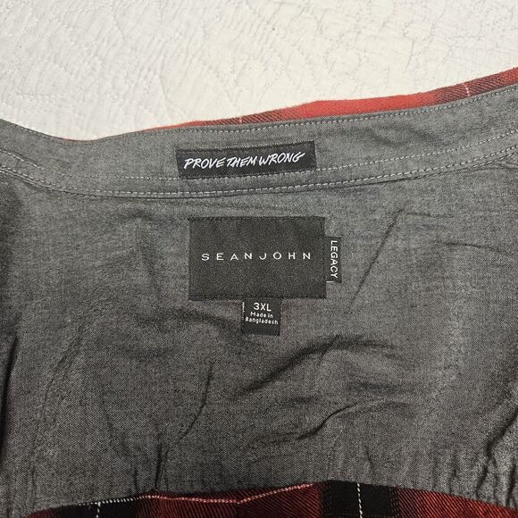 Red Flannel Button Down Causual Colloard Shirt,Sean John Brand warm long sleeve - Picture 6 of 8